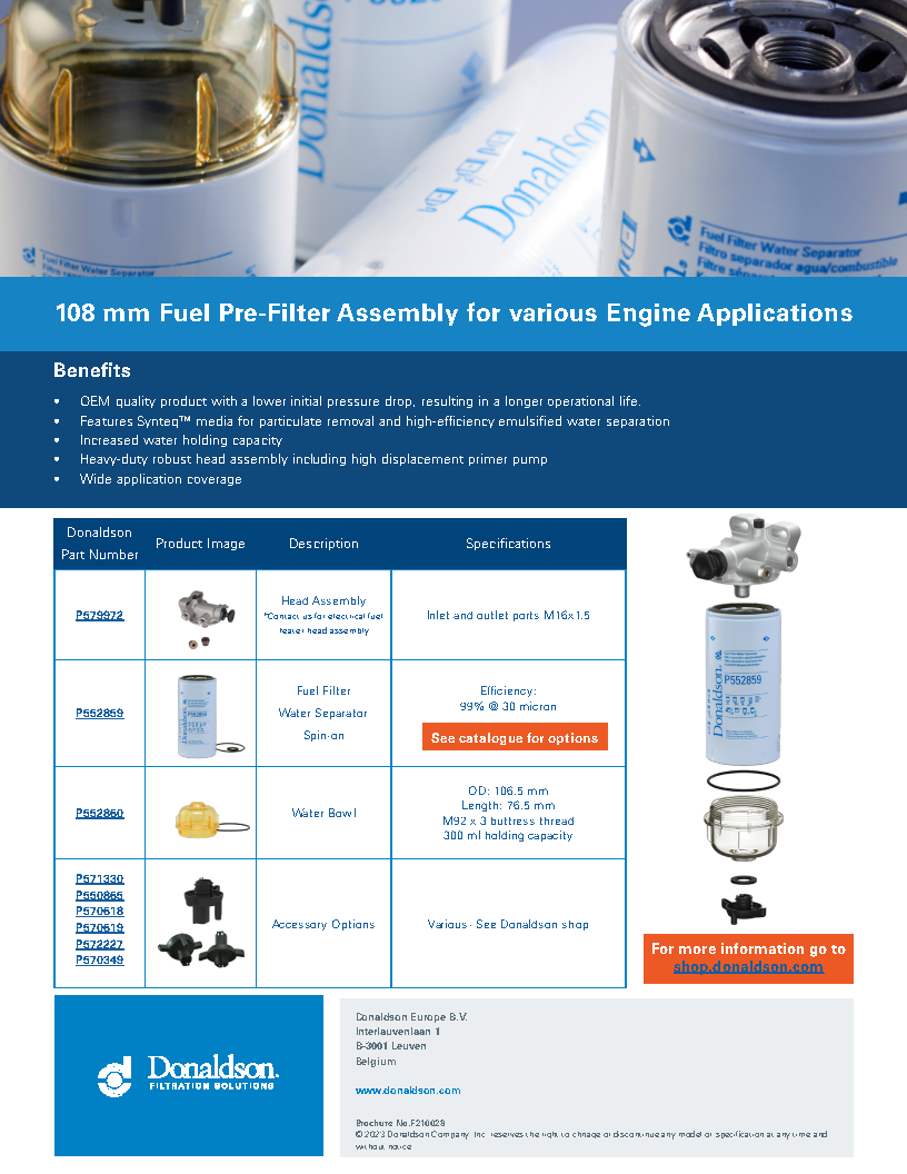 108 MM Fuel Pre-Filter Assembly